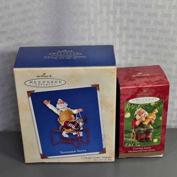 Vintage Hallmark Keepsake Ornament Pack of 2 Toymaker Santa Carving Santa New Wi - Picture 1 of 6